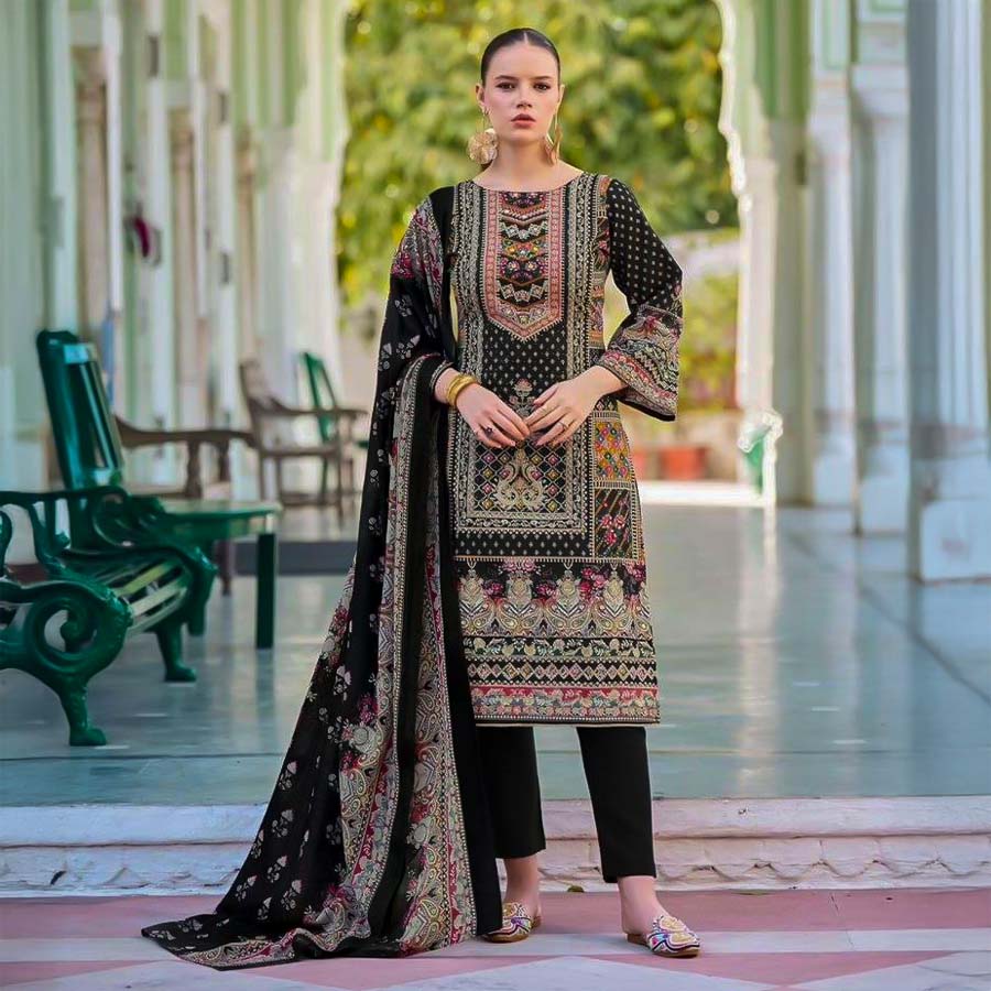 Black  Cotton Casual Wear Salwar Kameez