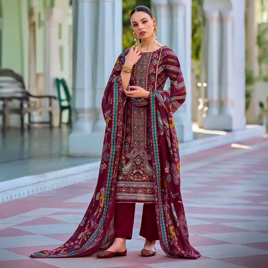 Red Cotton Casual Wear Salwar Kameez