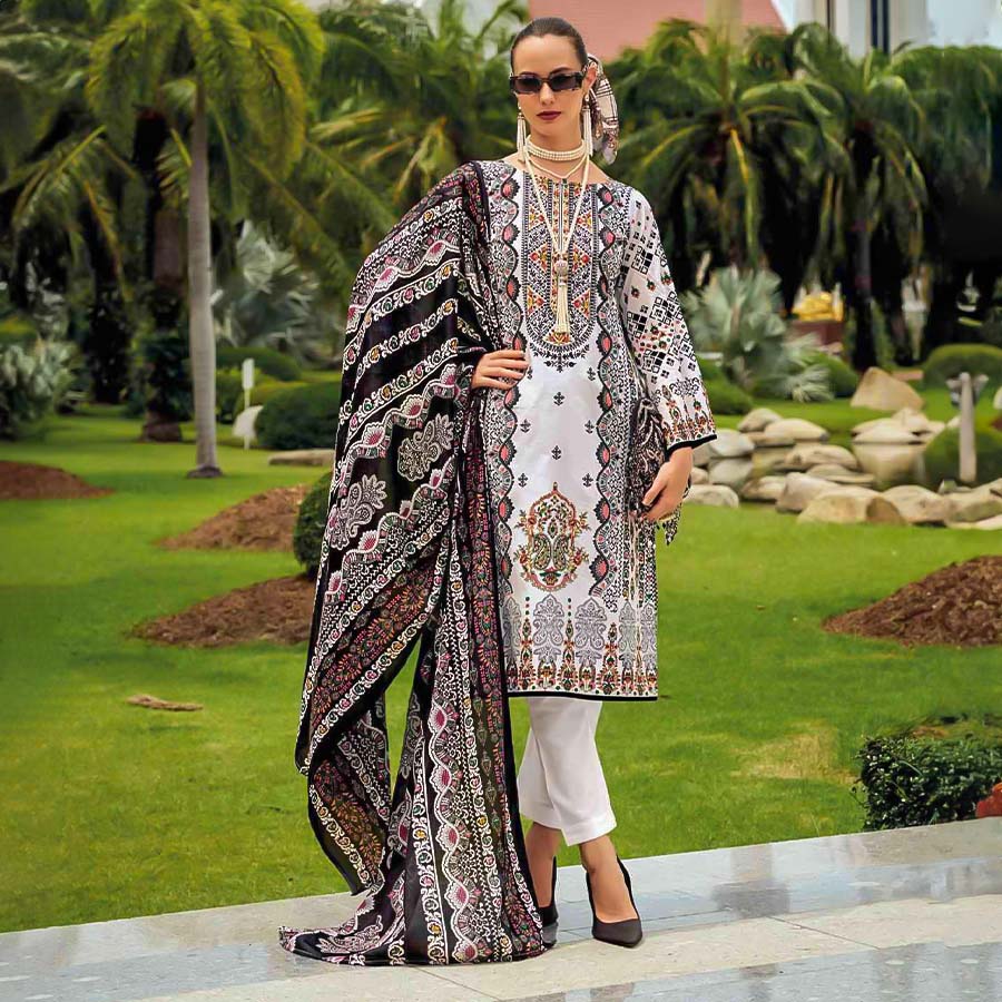 White  Cotton Printed Salwar Kameez