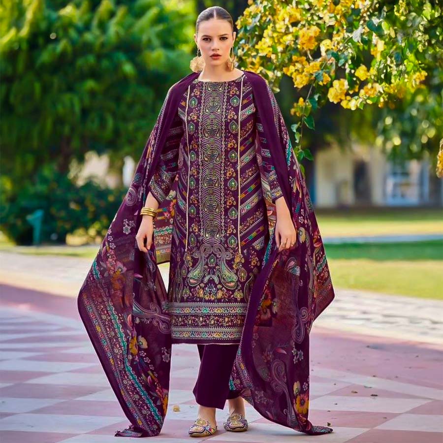 Violet Cotton Casual Wear Salwar Kameez