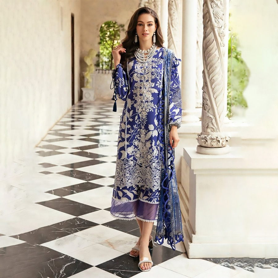 Blue Lawn cotton Printed Gown