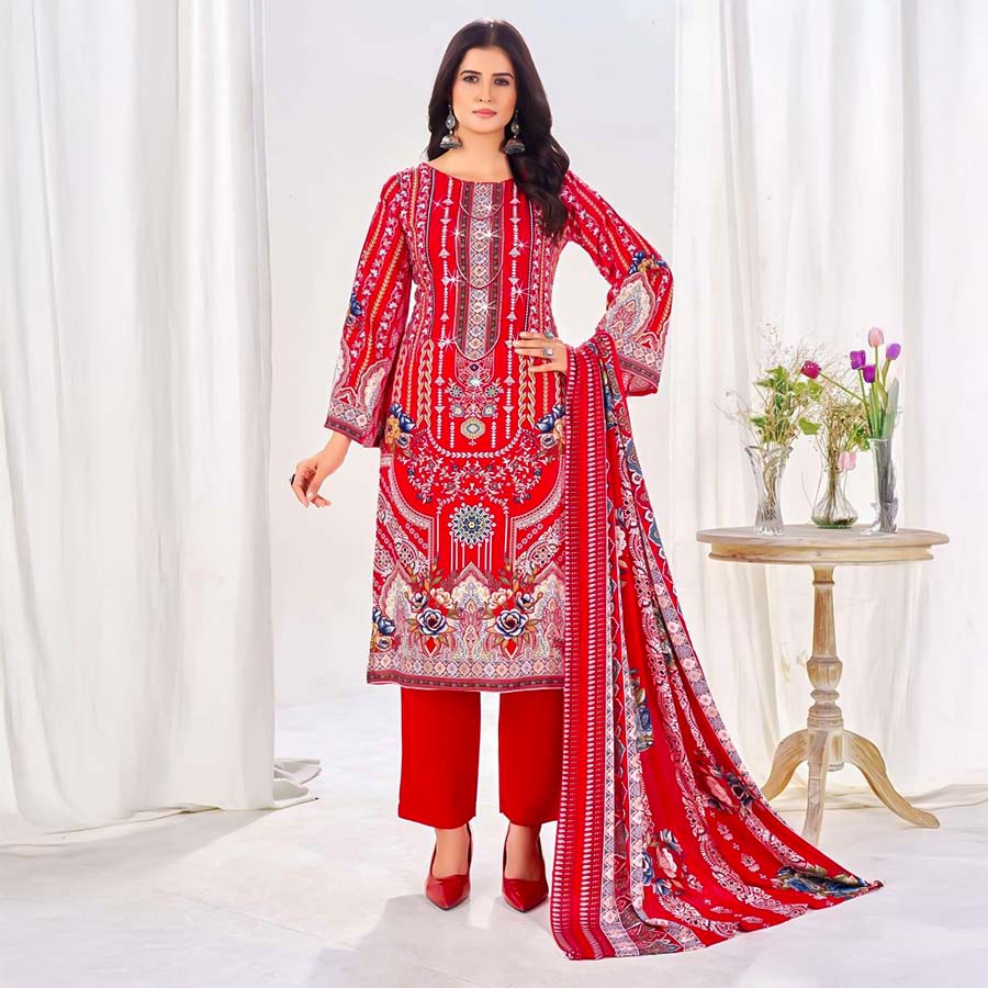 Red  Rayon Casual Wear Salwar Kameez