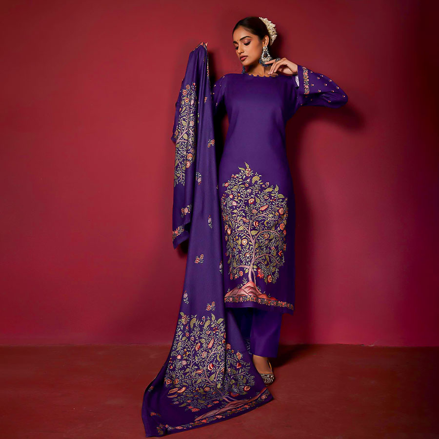 Violet Silk Party Wear Salwar Kameez