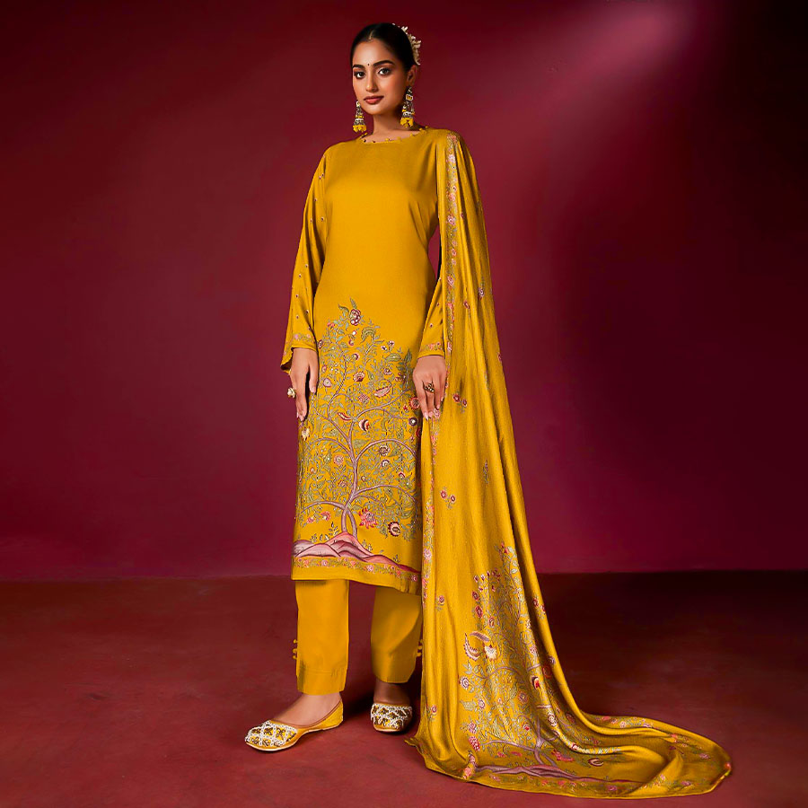 Yellow  Silk Party Wear Salwar Kameez