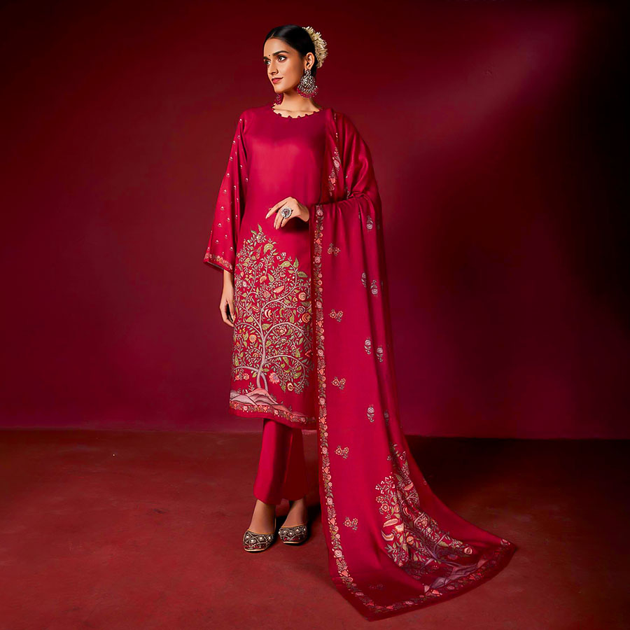 Red Silk Party Wear Salwar Kameez