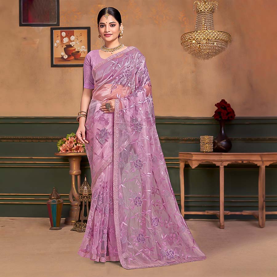 Purple  Resham  Designer Saree