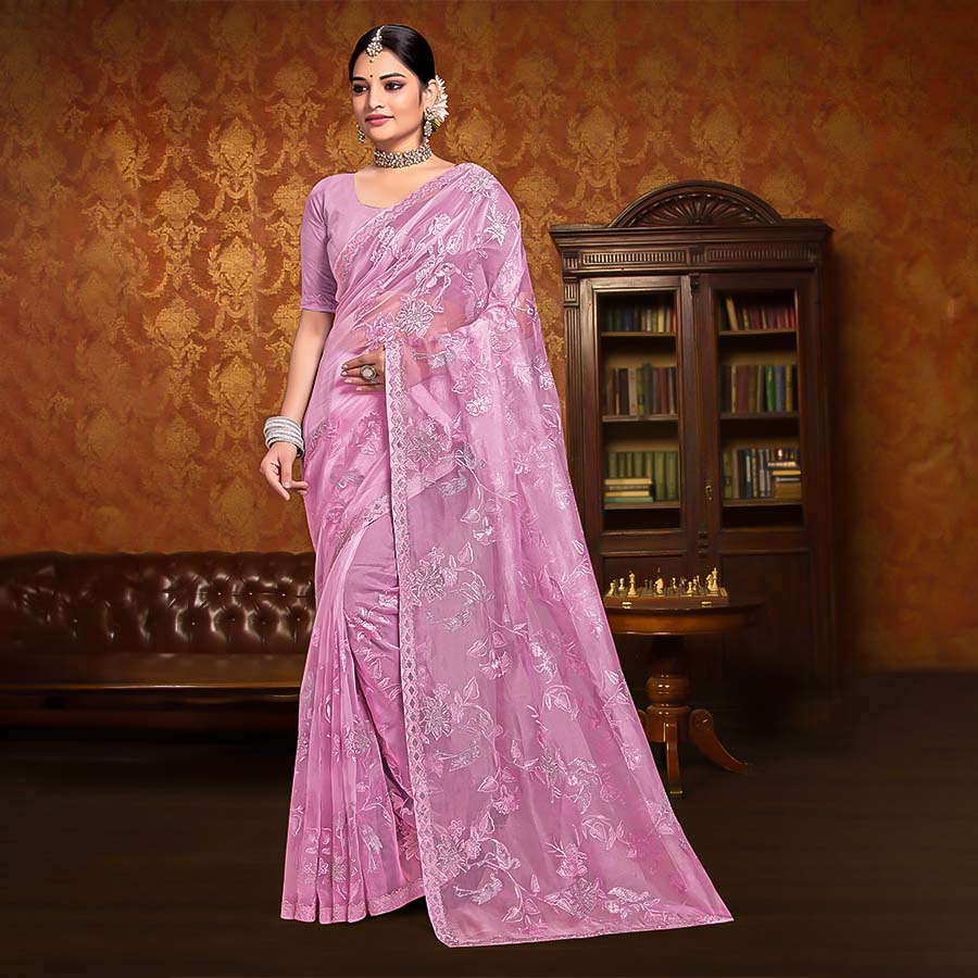 Light Purple Resham  Designer Saree