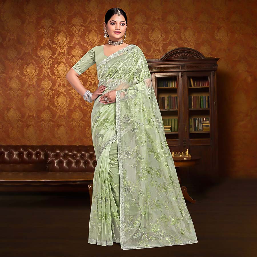 Green Resham  Designer Saree