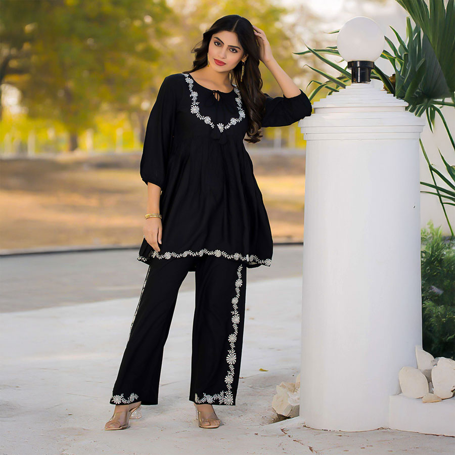 Black  Rayon Casual Wear Kurti