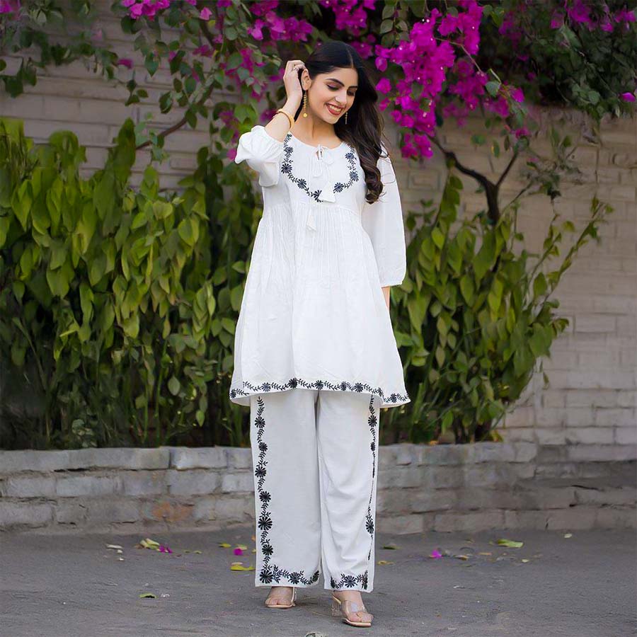 White  Rayon Casual Wear Kurti