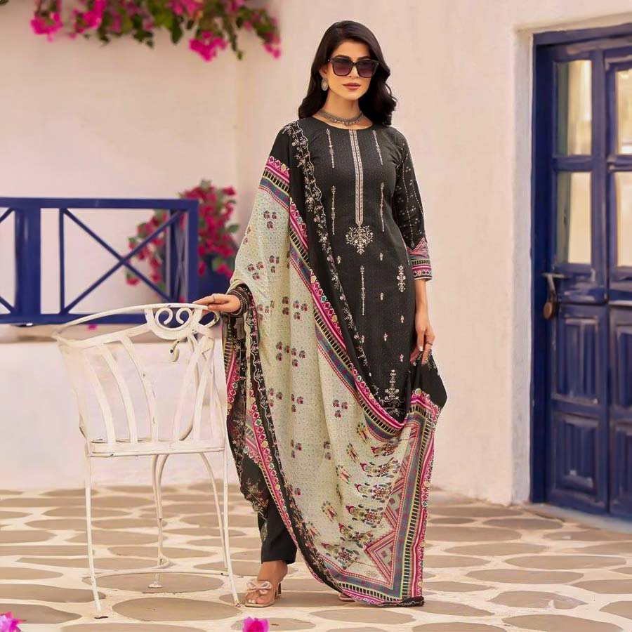 Black  Lawn Cotton Casual Wear Salwar Kameez