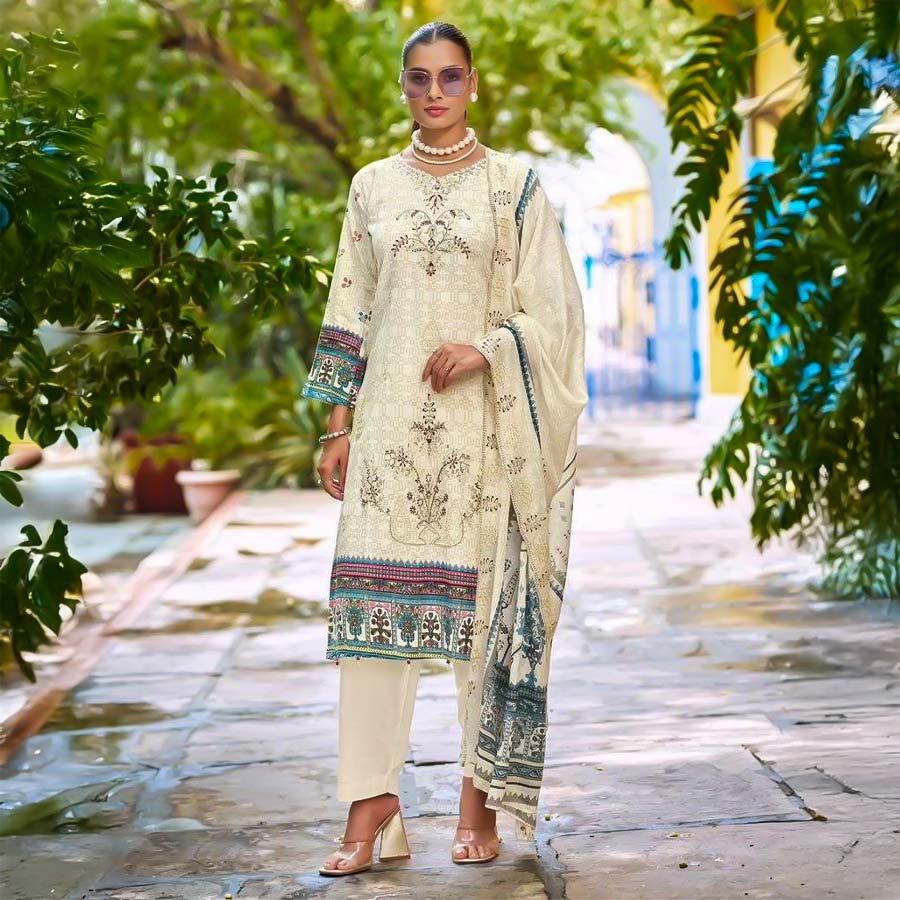 White Lawn Cotton Casual Wear Salwar Kameez