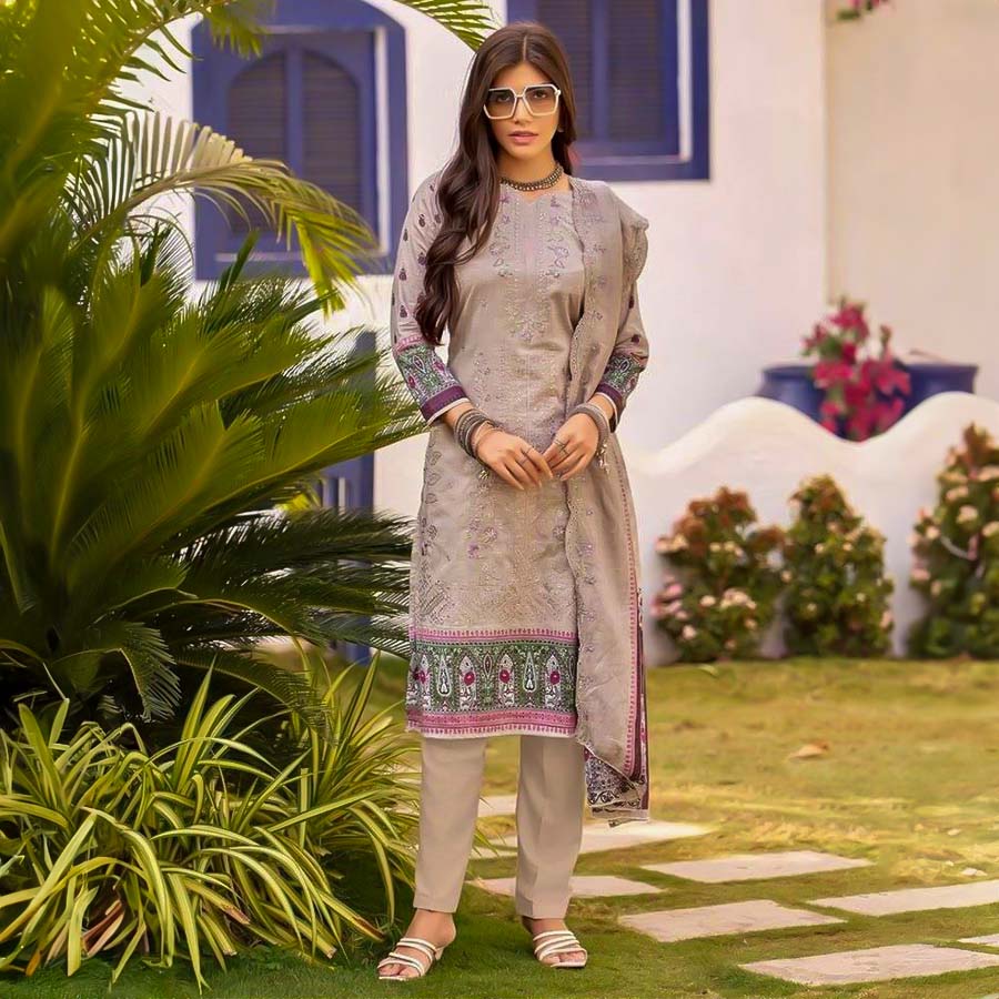 Grey  Lawn Cotton Casual Wear Salwar Kameez