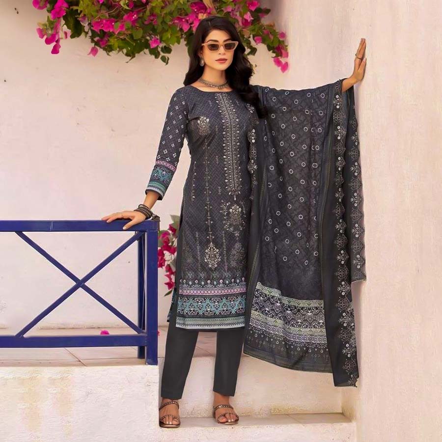 Black  Lawn Cotton Casual Wear Salwar Kameez