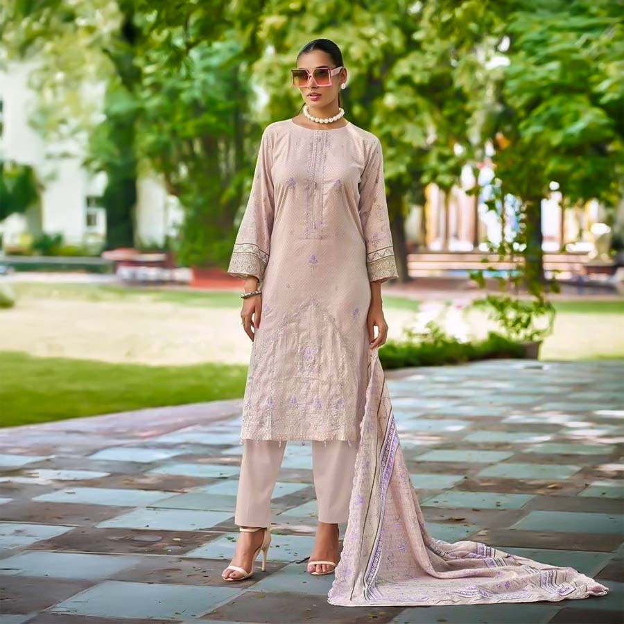 Salmon Lawn Cotton Casual Wear Salwar Kameez