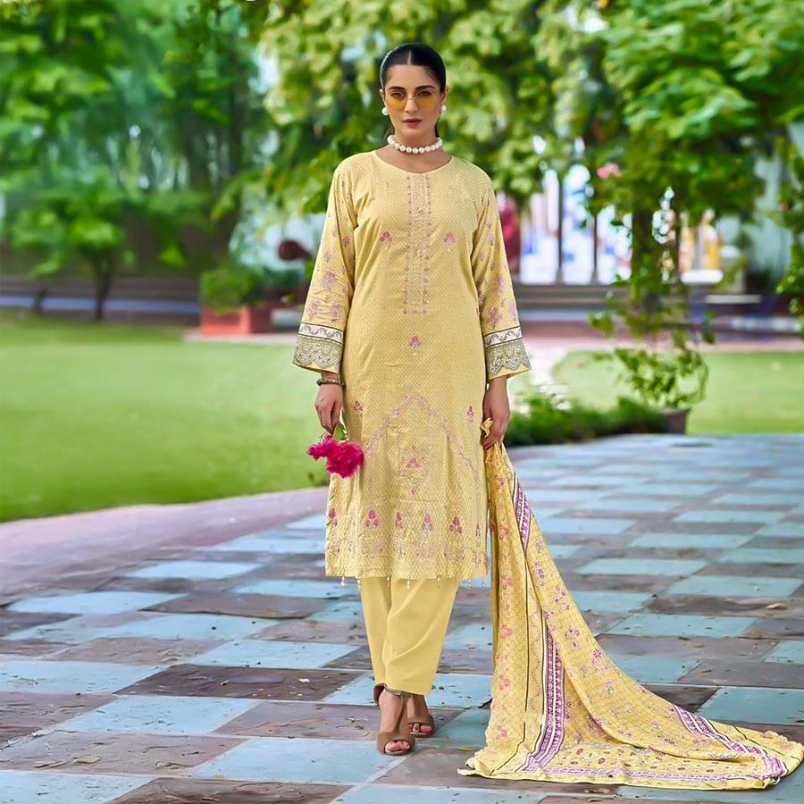Yellow Lawn Cotton Casual Wear Salwar Kameez