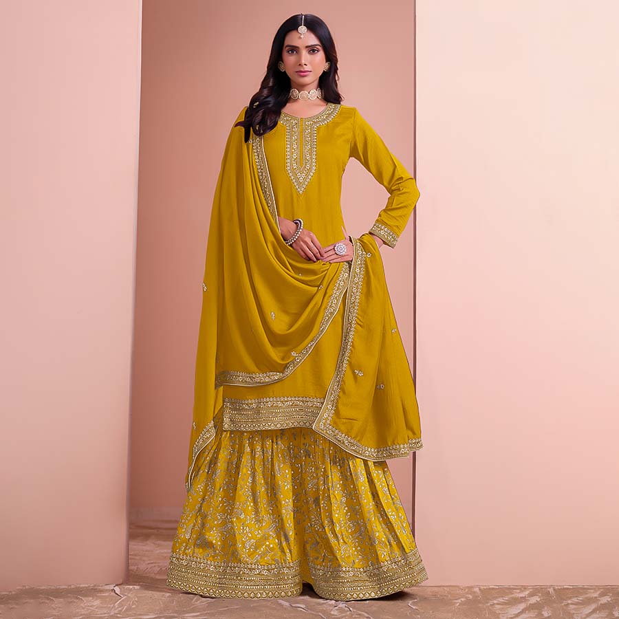 Yellow Silk Party Wear Salwar Kameez