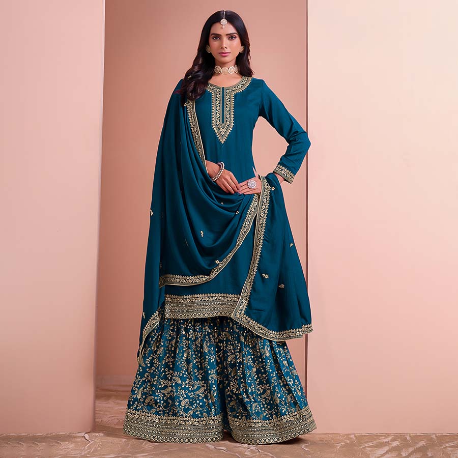 Blue Silk Party Wear Salwar Kameez