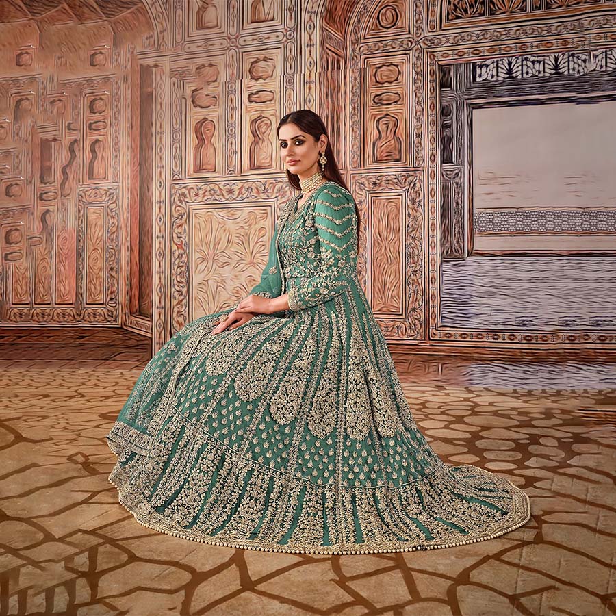 Green Net Designer Salwaar Kameez