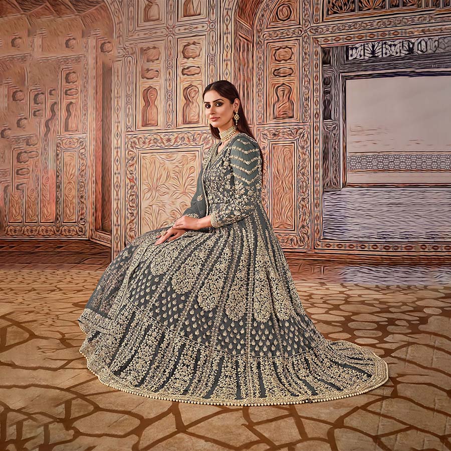 Grey Net Designer Salwaar Kameez