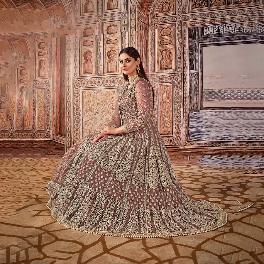 Brown Net Designer Salwaar Kameez