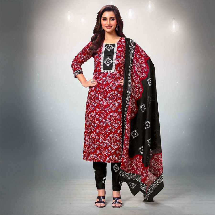 Red  Cotton Casual Wear Salwar Kameez