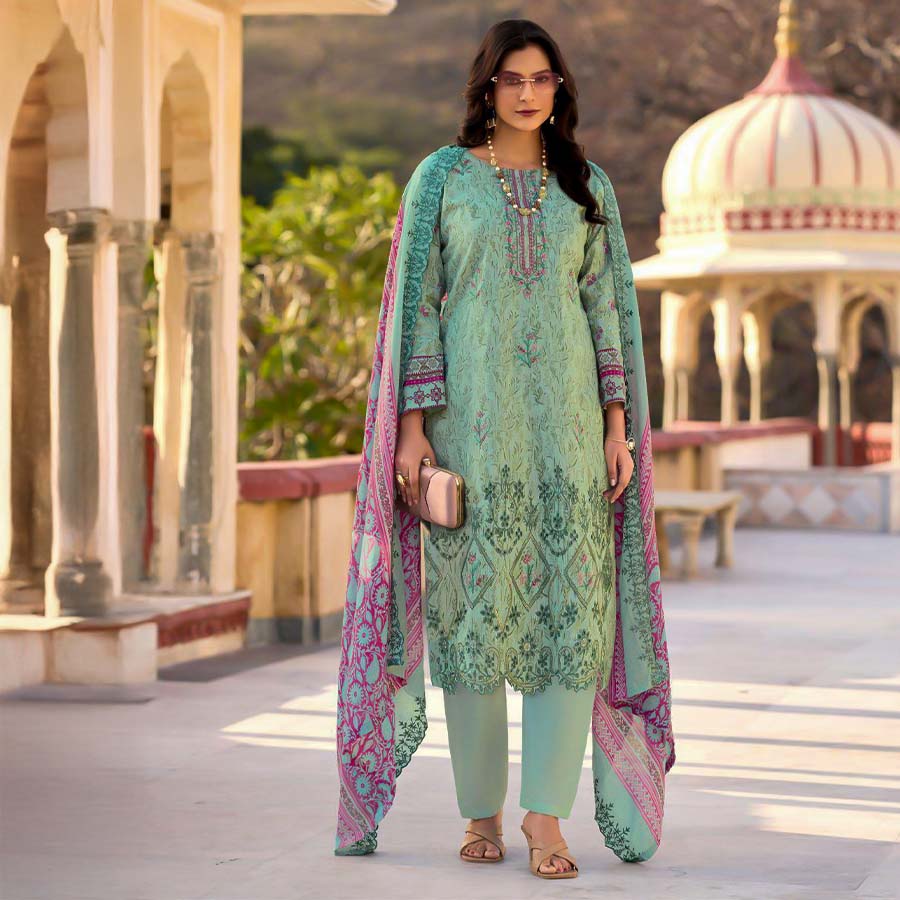 Cyan  Cotton Casual Wear Salwar Kameez