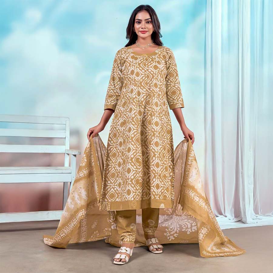 Yellow  Cotton Casual Wear Salwar Kameez