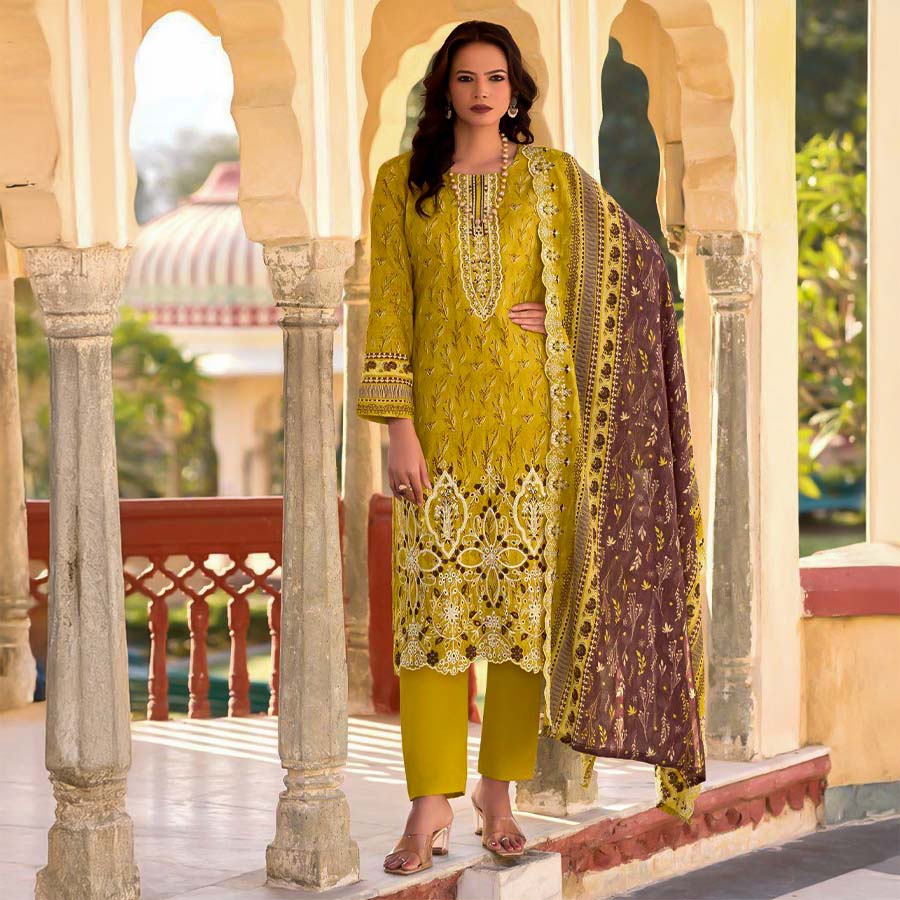 Yellow Cotton Casual Wear Salwar Kameez