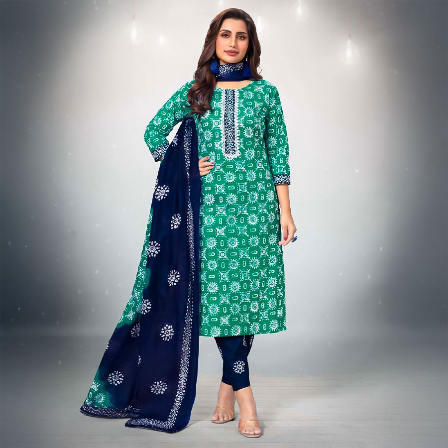 Green Cotton Casual Wear Salwar Kameez