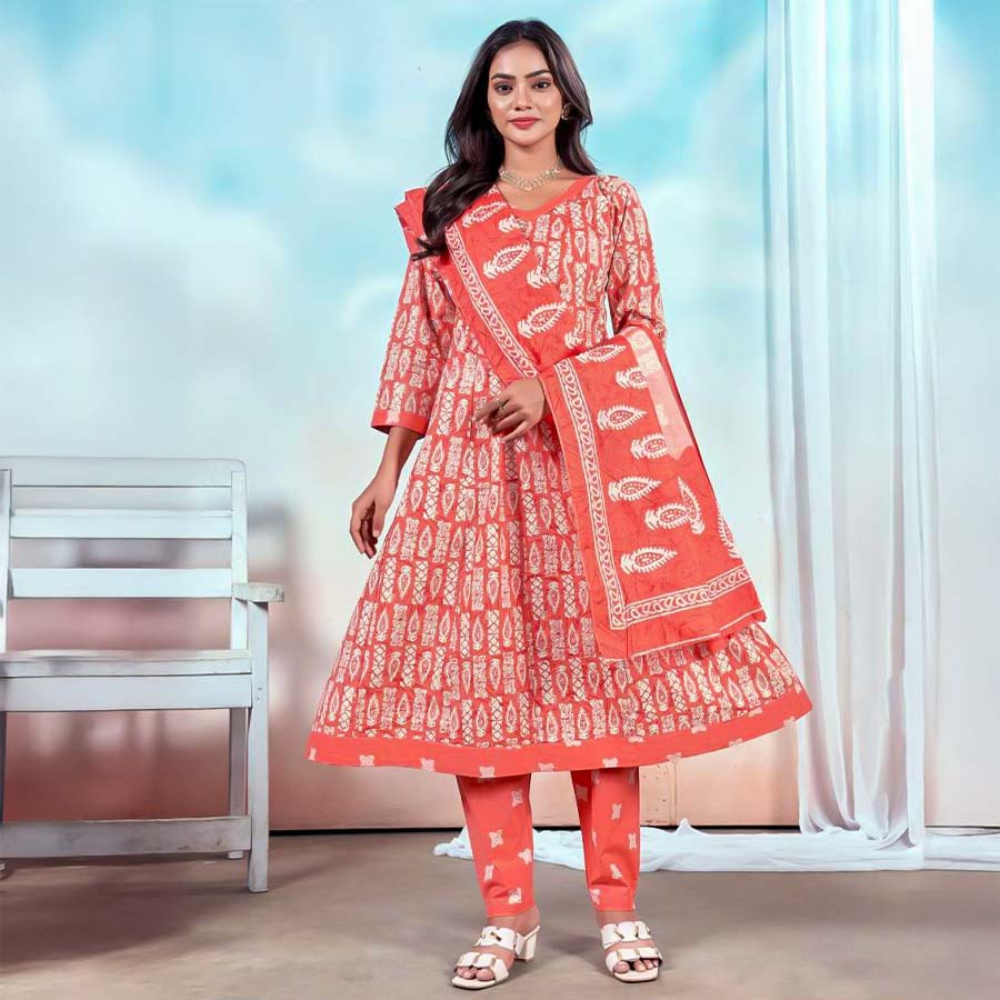 Orange  Cotton Casual Wear Salwar Kameez