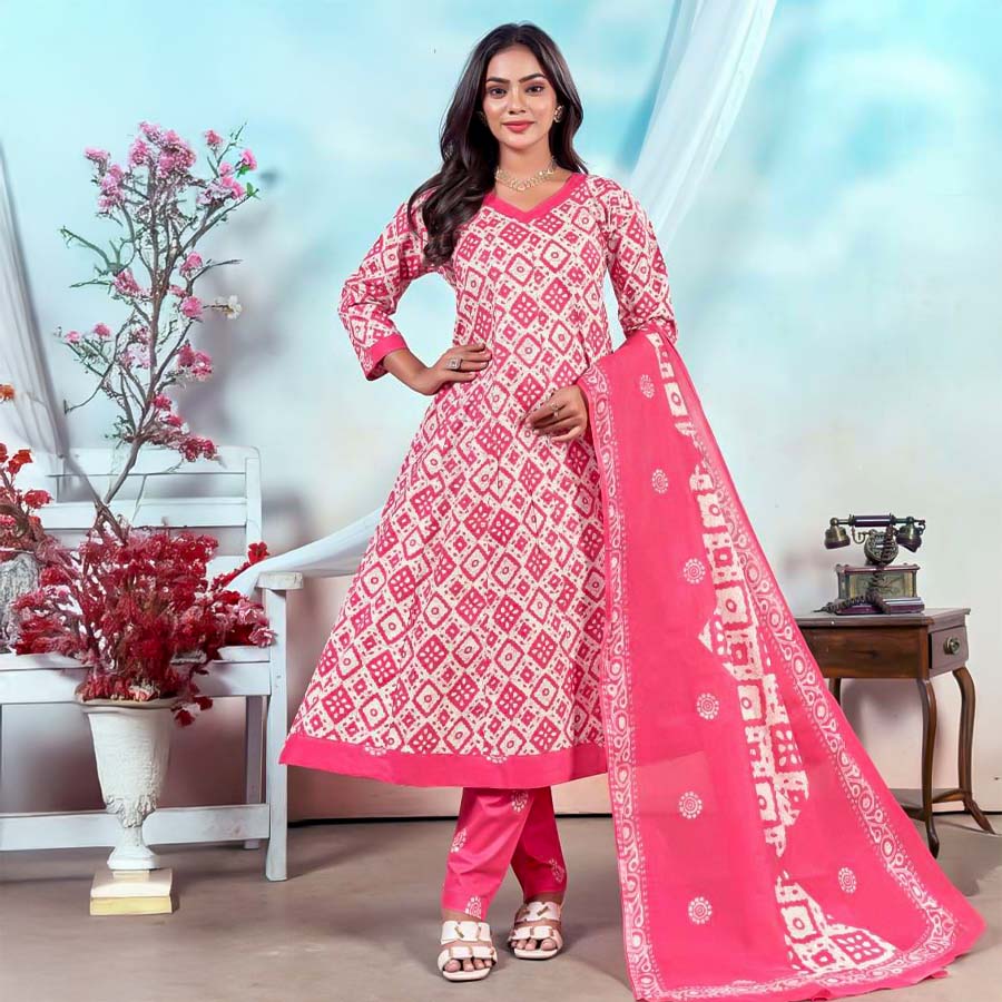 Pink  Cotton Casual Wear Salwar Kameez