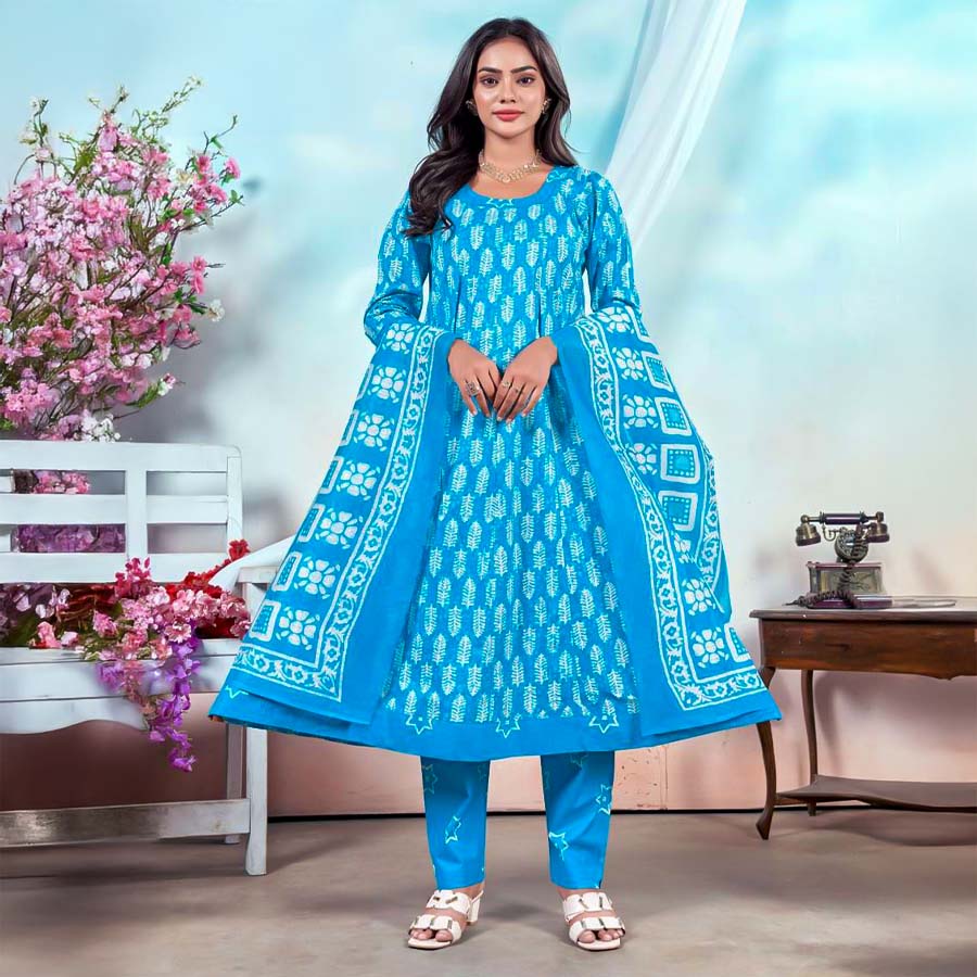 Blue Cotton Casual Wear Salwar Kameez