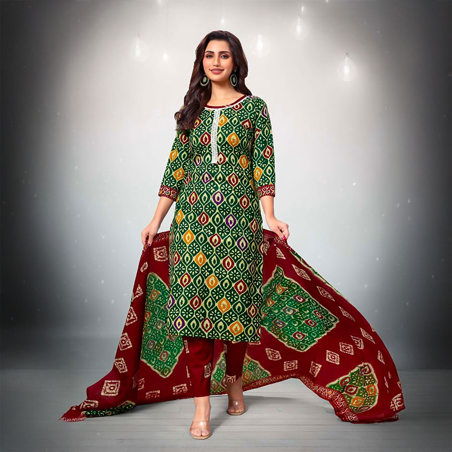 Green Cotton Casual Wear Salwar Kameez