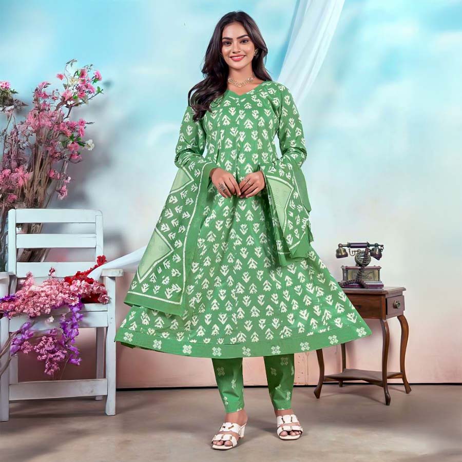 Green  Cotton Casual Wear Salwar Kameez