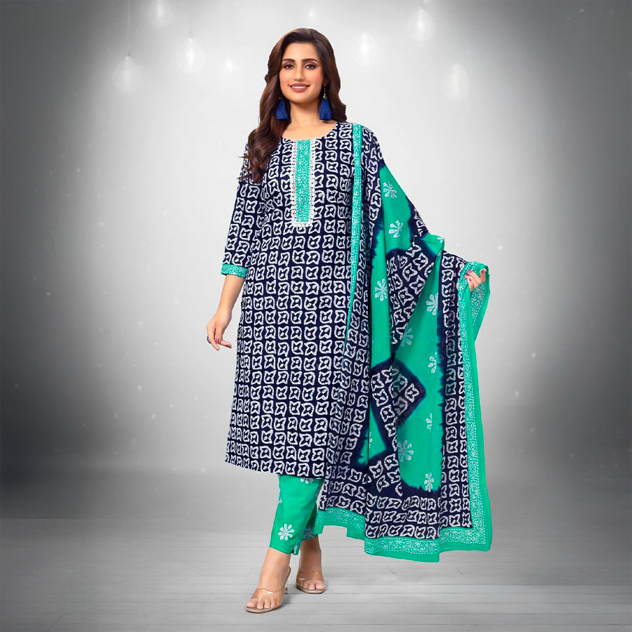 Blue Cotton Casual Wear Salwar Kameez