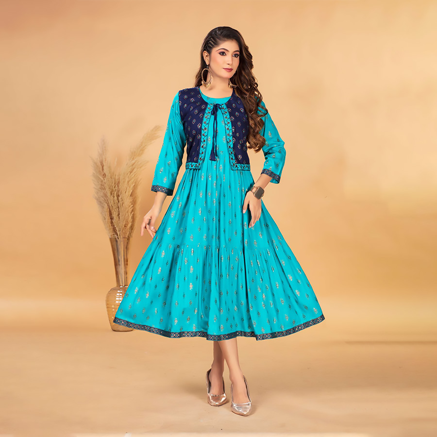 Sky blue Rayon Casual Kurtis