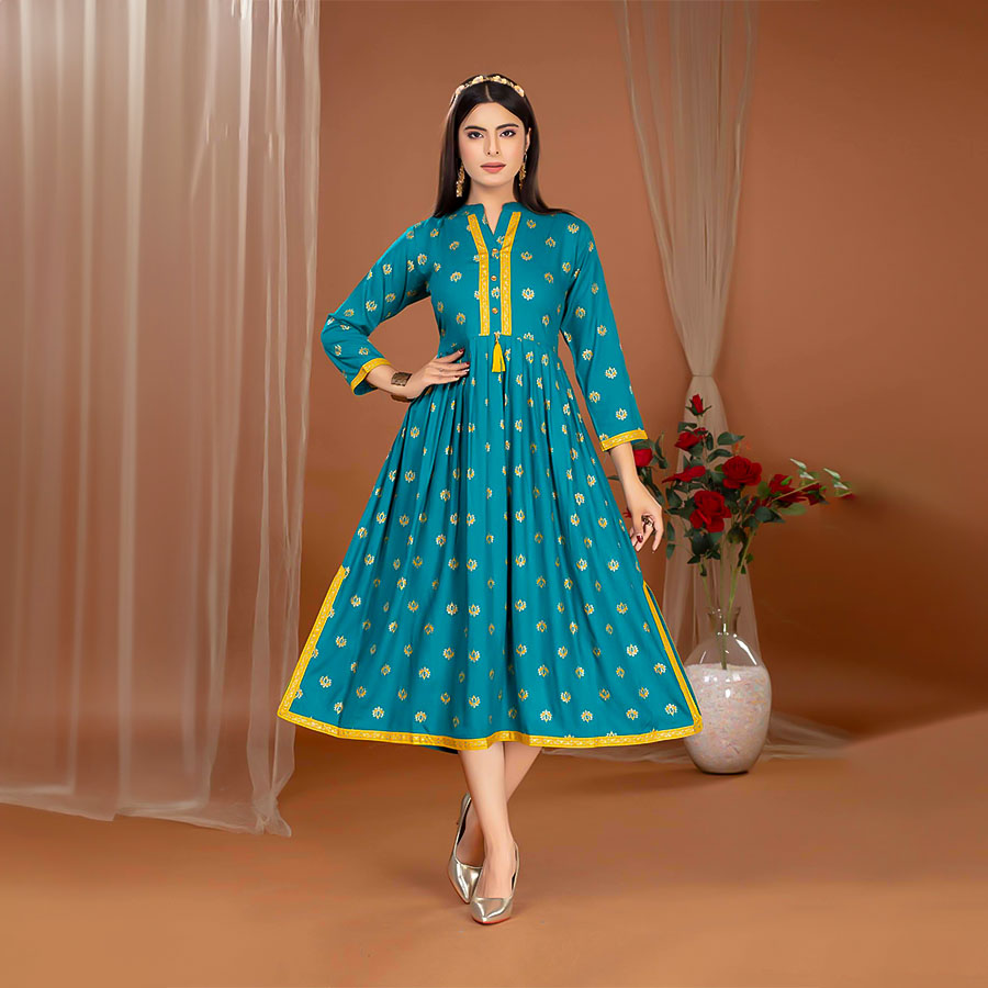 Blue Rayon Casual Wear Kurti