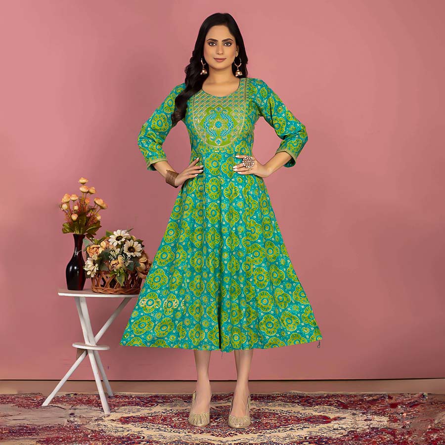 Green  Rayon Printed Kurti