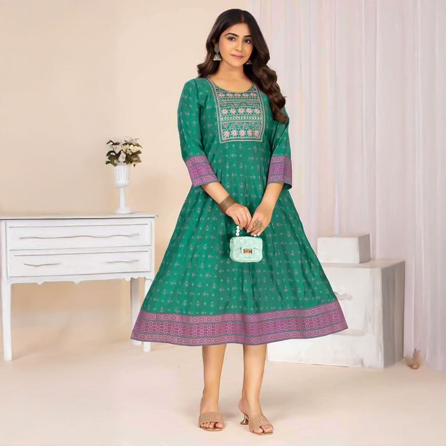 Green  Chanderi Casual Wear Kurti