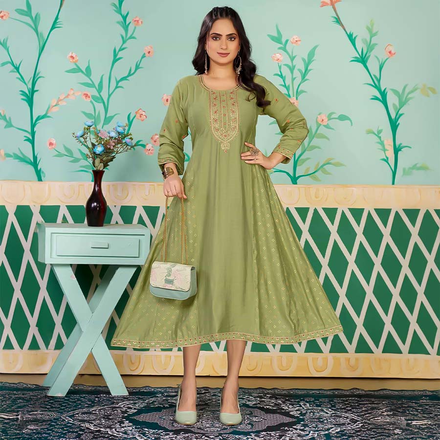 Green  Roman Silk  Casual Wear Kurti