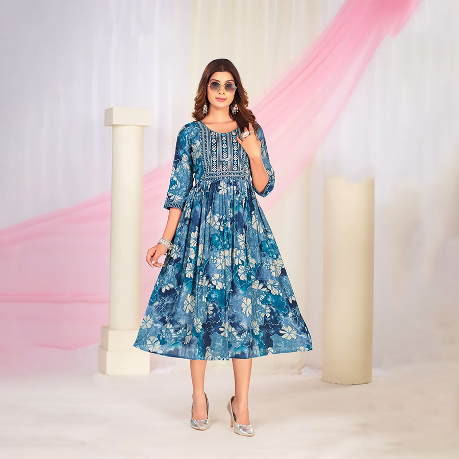 Blue Modal Printed Kurtis