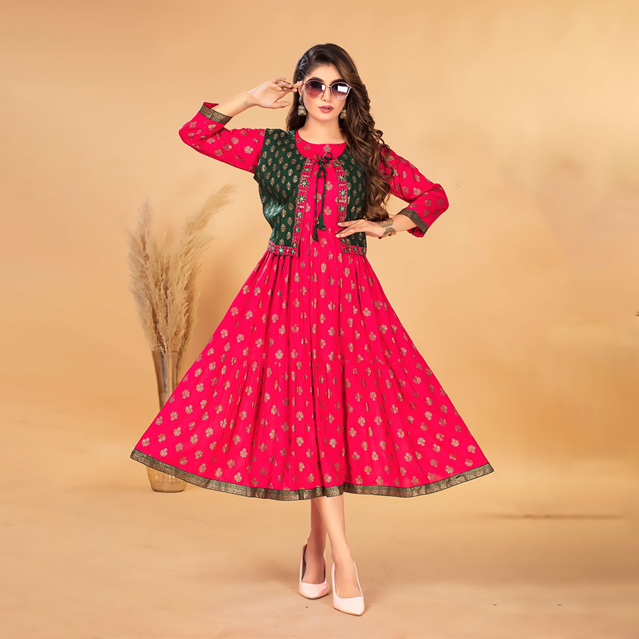 Red Rayon Casual Kurtis