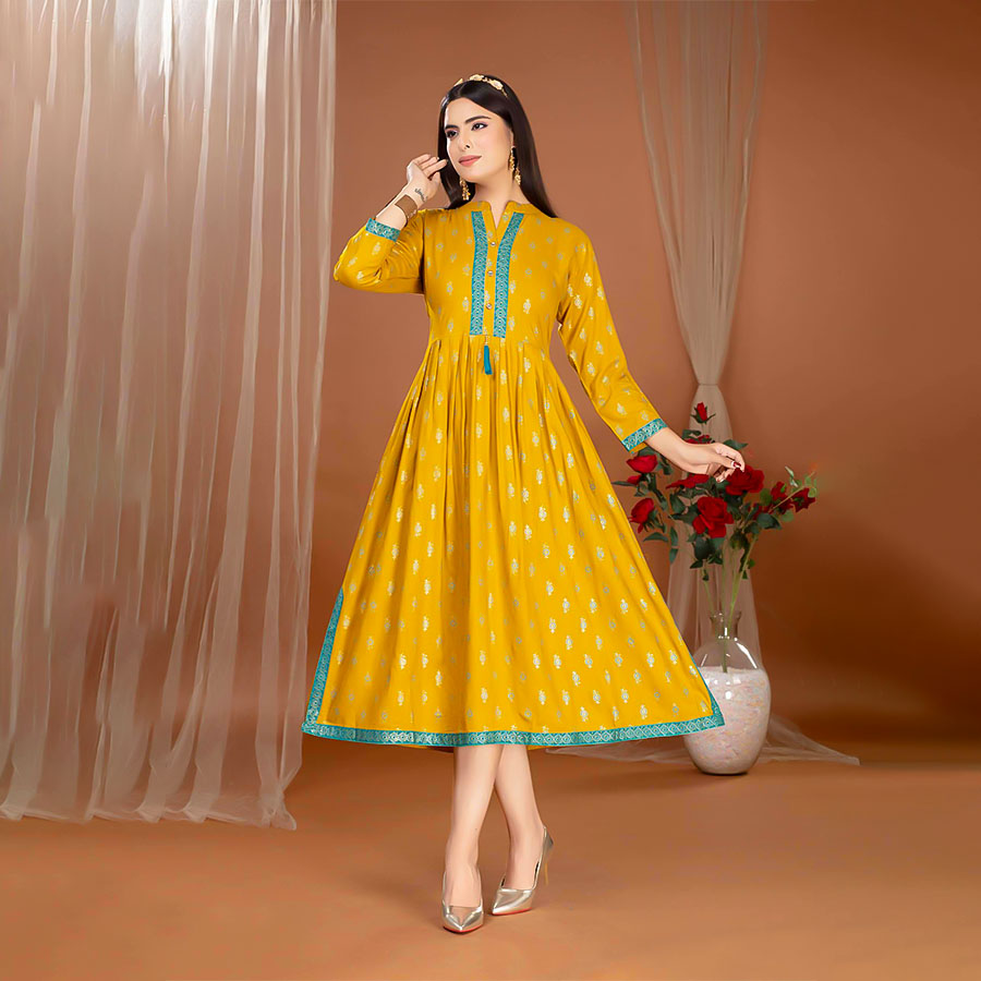 Yellow Rayon Casual Wear Kurti