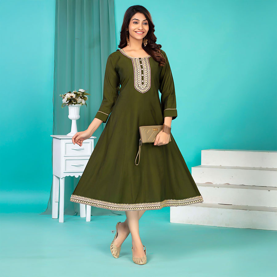 Green  Roman Silk Casual Wear Kurti