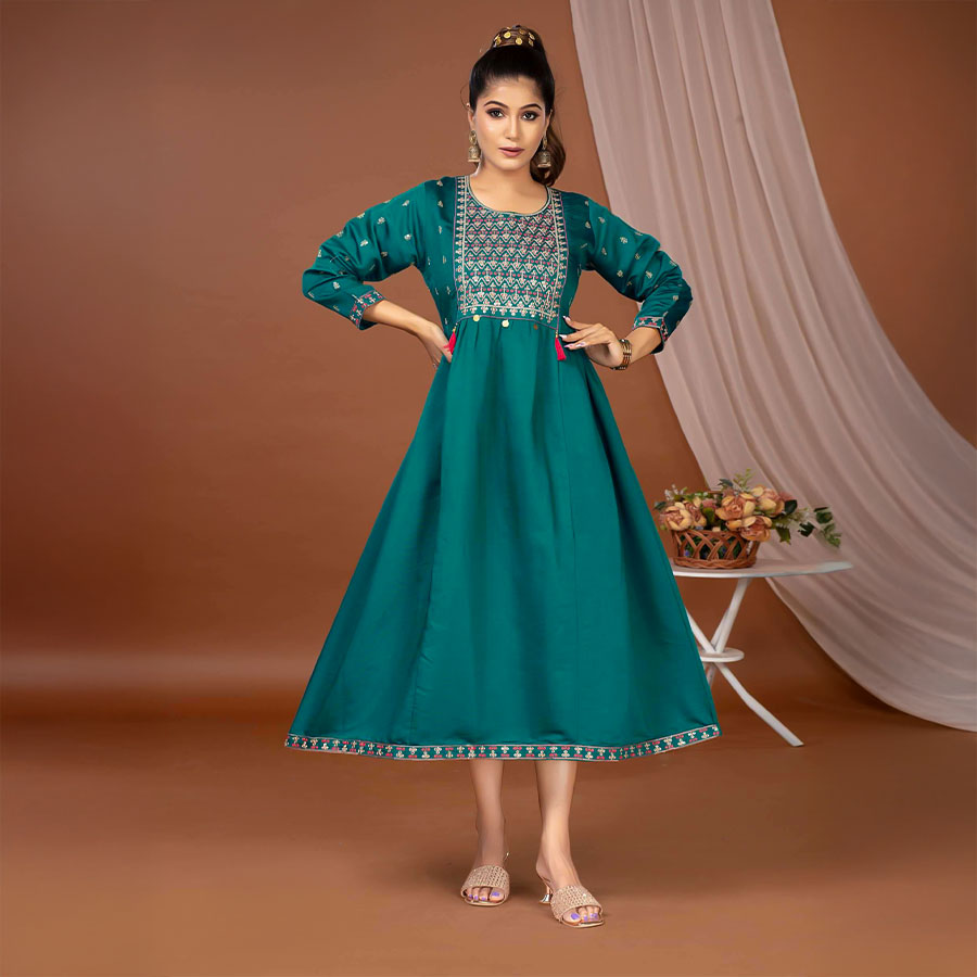 Green  Roman Silk  Casual Wear Kurti