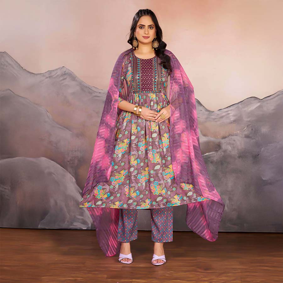 Purple  Rayon Casual Wear Salwar Kameez