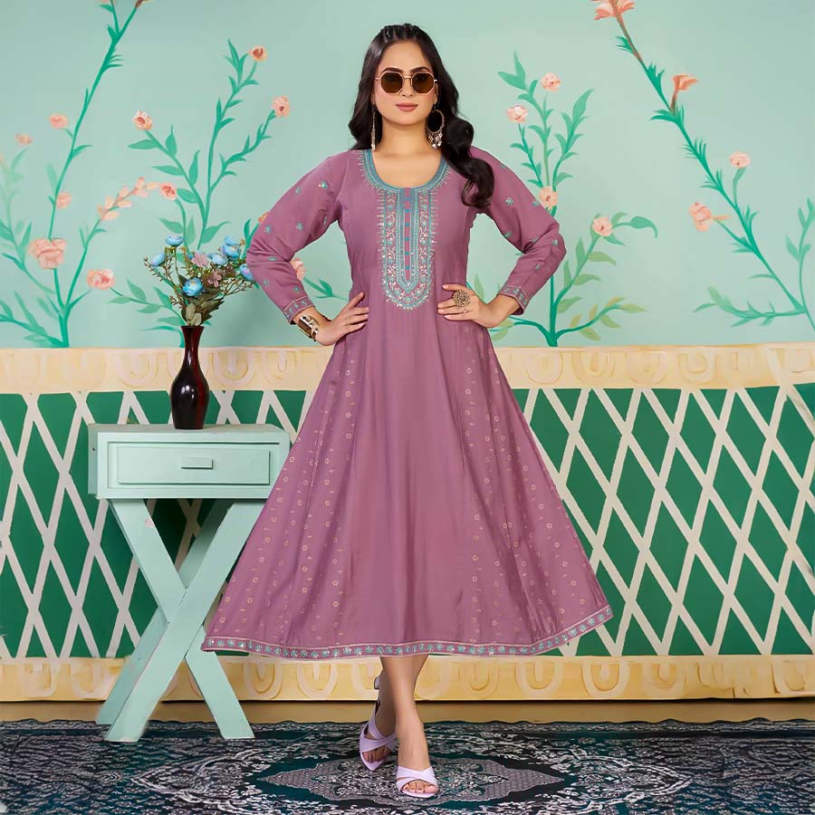 Pink  Roman Silk  Casual Wear Kurti