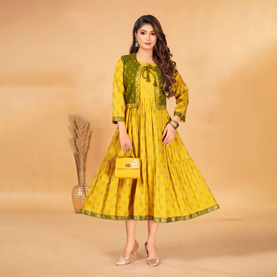 Yellow Rayon Casual Kurtis