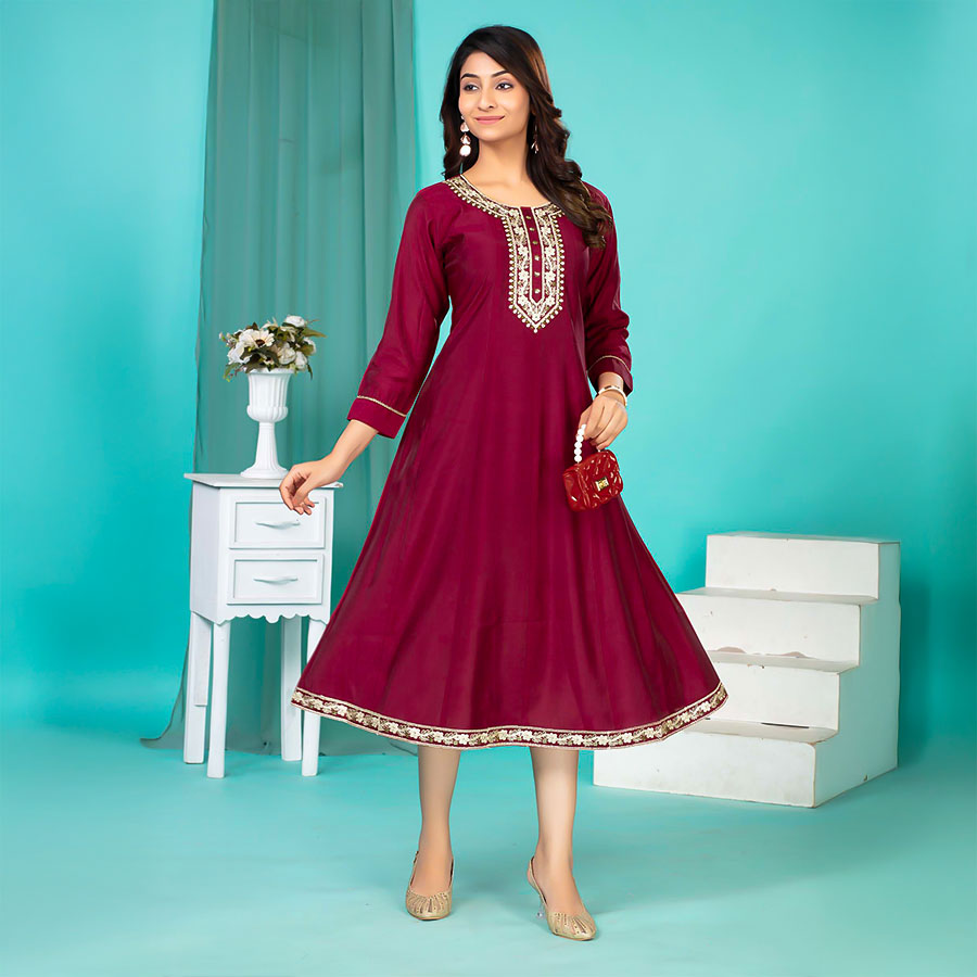 Magenta  Roman Silk Casual Wear Kurti